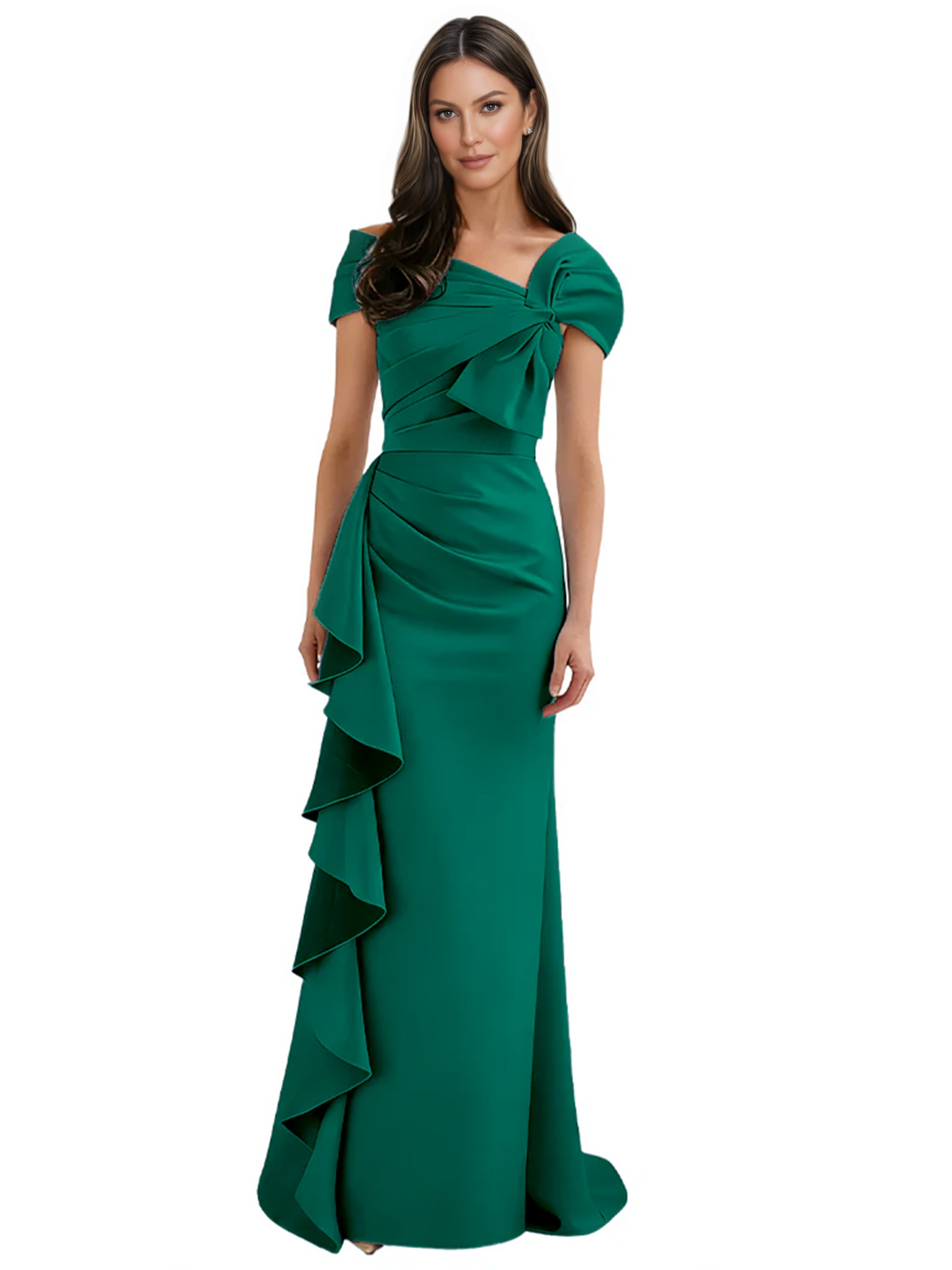 Elegant Mother of Bride Dress Formal Gowns Mermaid Ruffle Floor Length Asymmetric Neckline