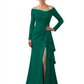 Elegant Mother of the Groom Dress Cascading Ruffle Satin Gown with High Slit Long Sleeves