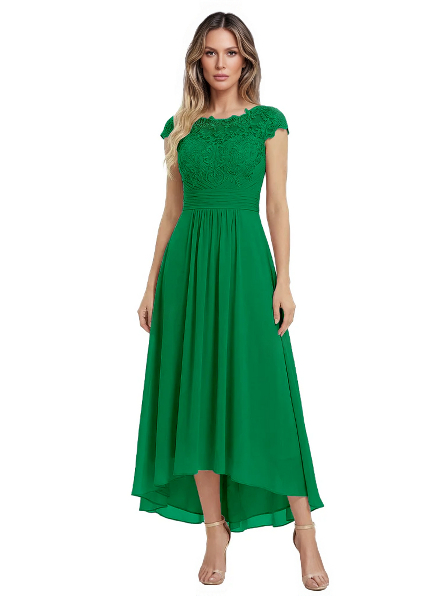 Elegant Evening Gown Trending 2026 Styles with Cap Sleeves High-Low Skirt