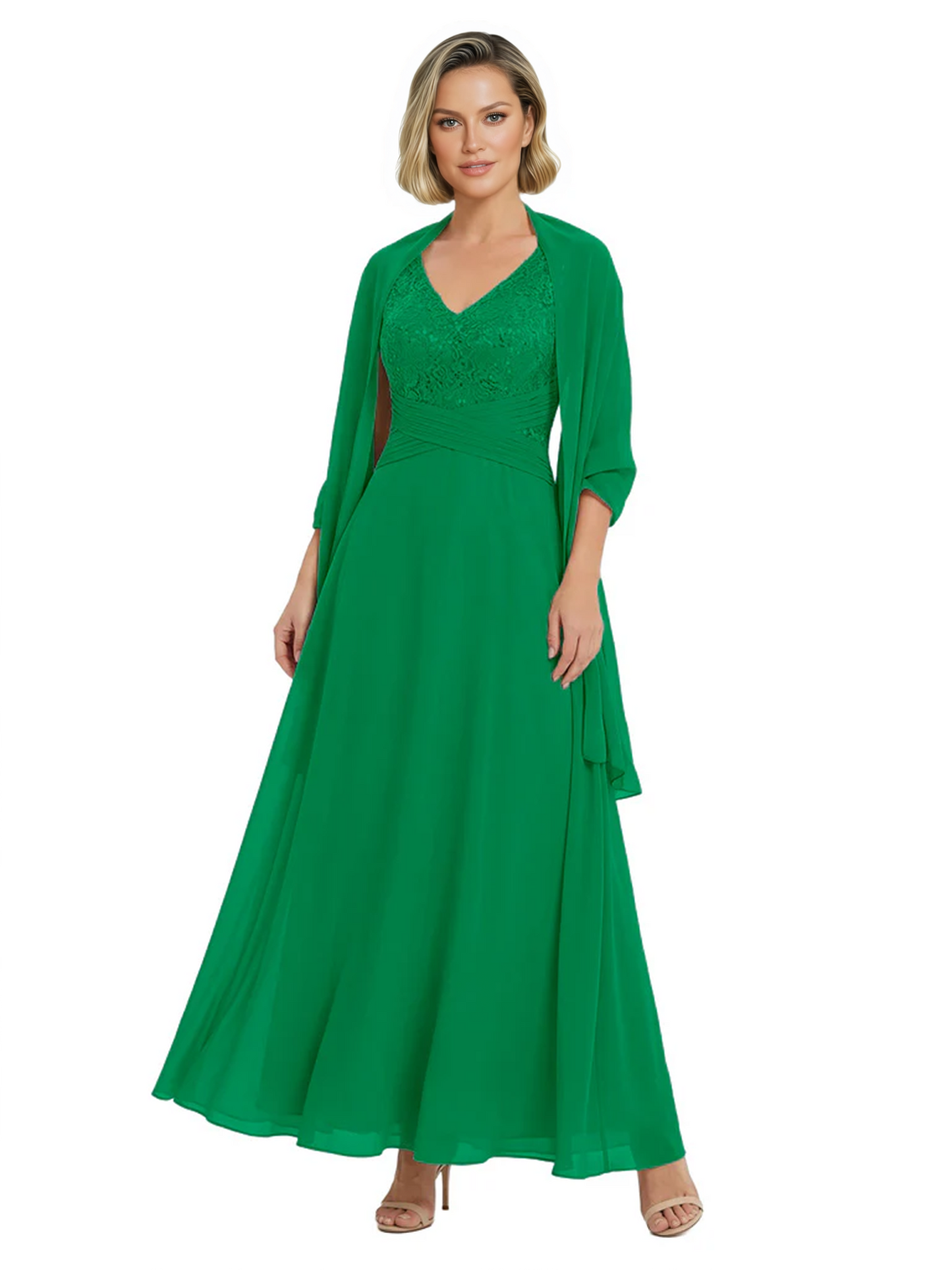 Luxury Formal Mother of Bride Dress Sparkling Sequin Top & Flowy Chiffon Skirt with Shawl