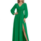 A-Line Mother of Bride Dress V-Neck Chiffon Gown Long Sleeves Slit Formal Dress