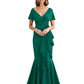 Satin Mother of the Bride Dress with Cascading Ruffles and Mermaid Tail V-Neck