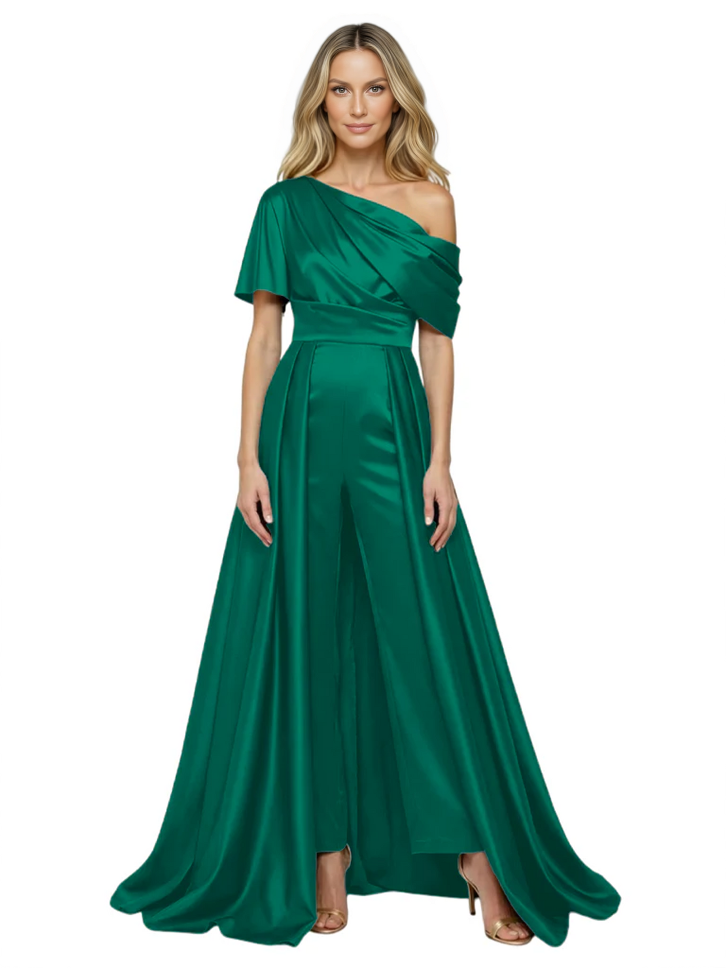 One Shoulder Mother of Bride jumpsuits Formal Gowns Floor Length Detachable Train
