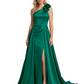One Shoulder Sleeveless Mother of the Brides Dresses Floor Length Slit With Train