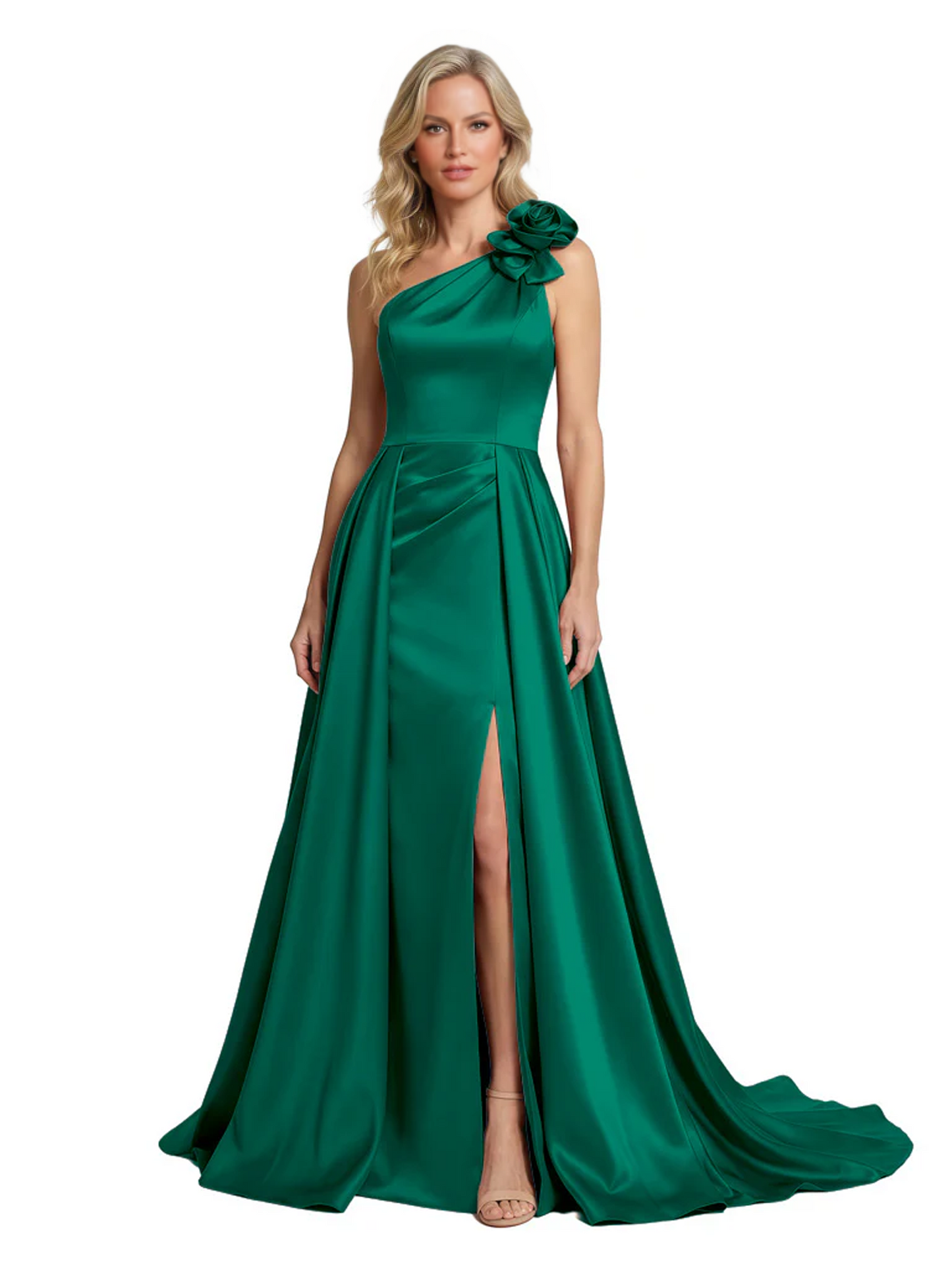 One Shoulder Sleeveless Mother of the Brides Dresses Floor Length Slit With Train