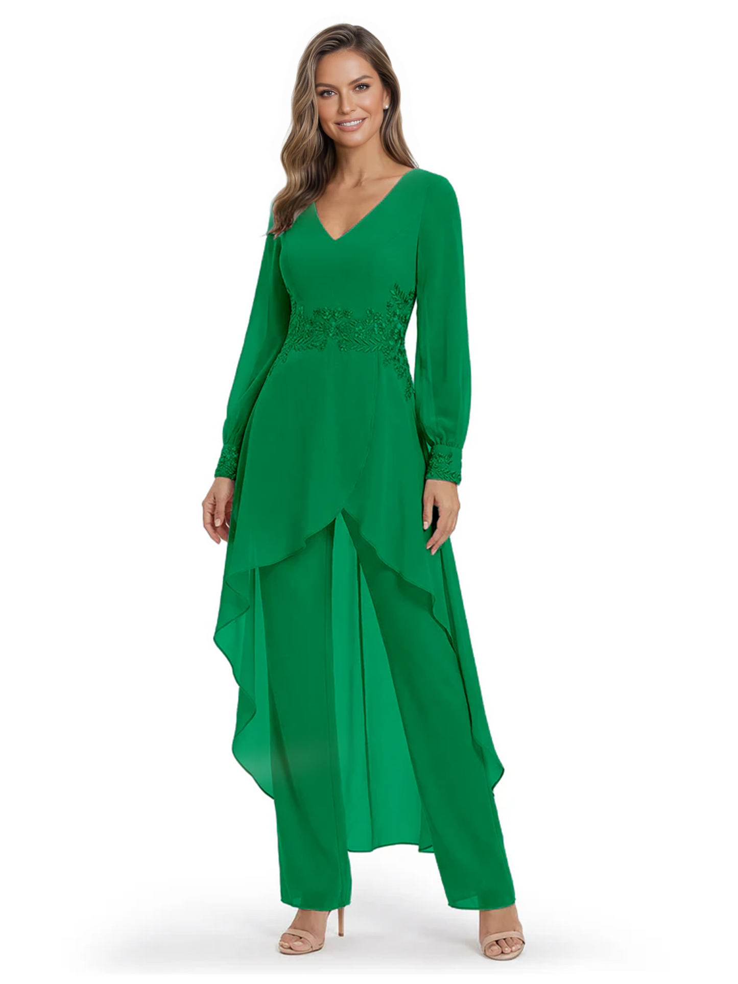 Luxury Black Formal Trousers Set High-Low Chiffon Top with Sparkling Beaded Detail