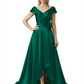 Off Shoulder Mother of the Bride Dress High-Low Satin Gown with Portrait Neckline