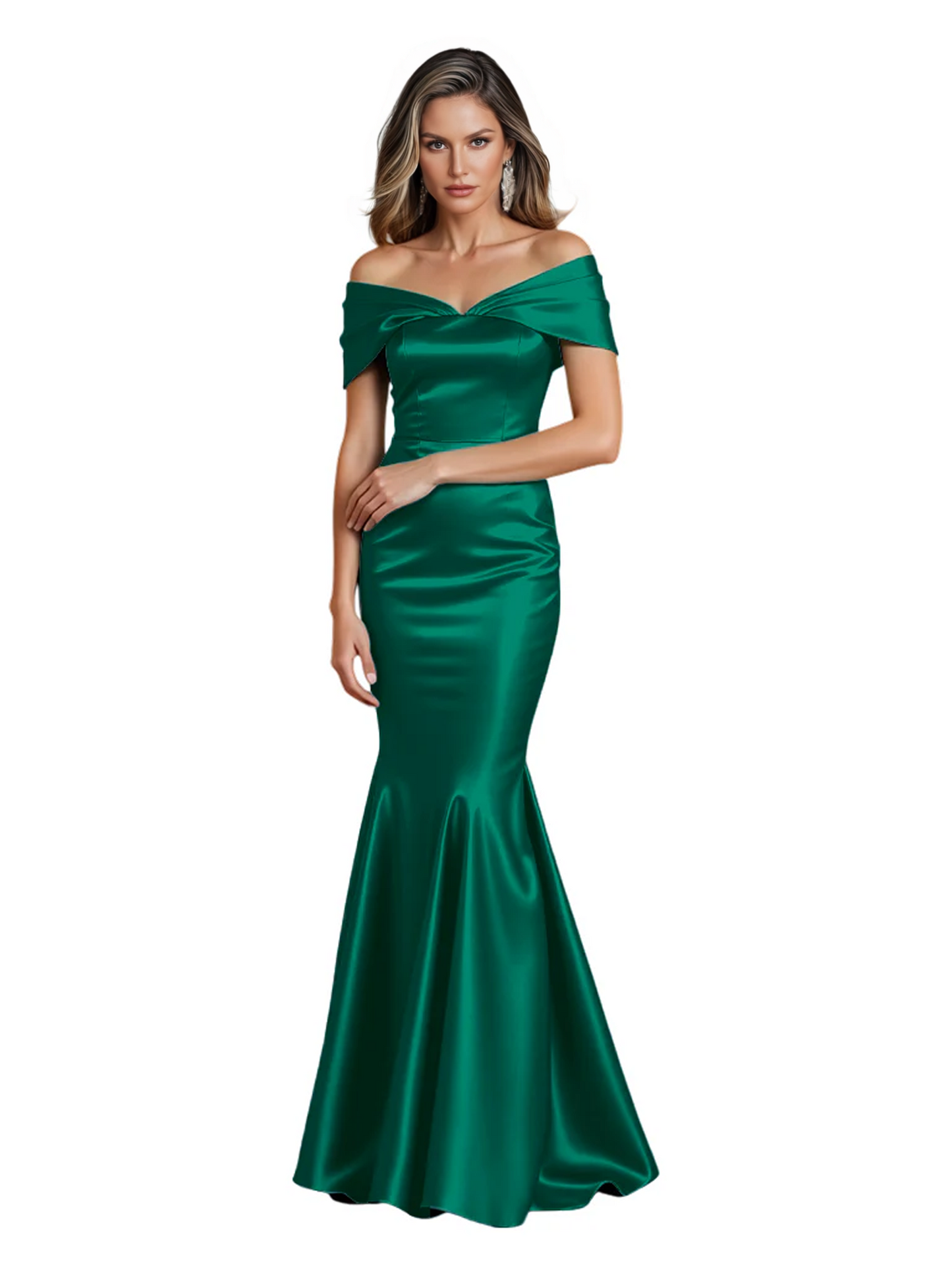 Luxury Emerald Formal Dress Off-the-Shoulder Satin Gown Trumpet Silhouette