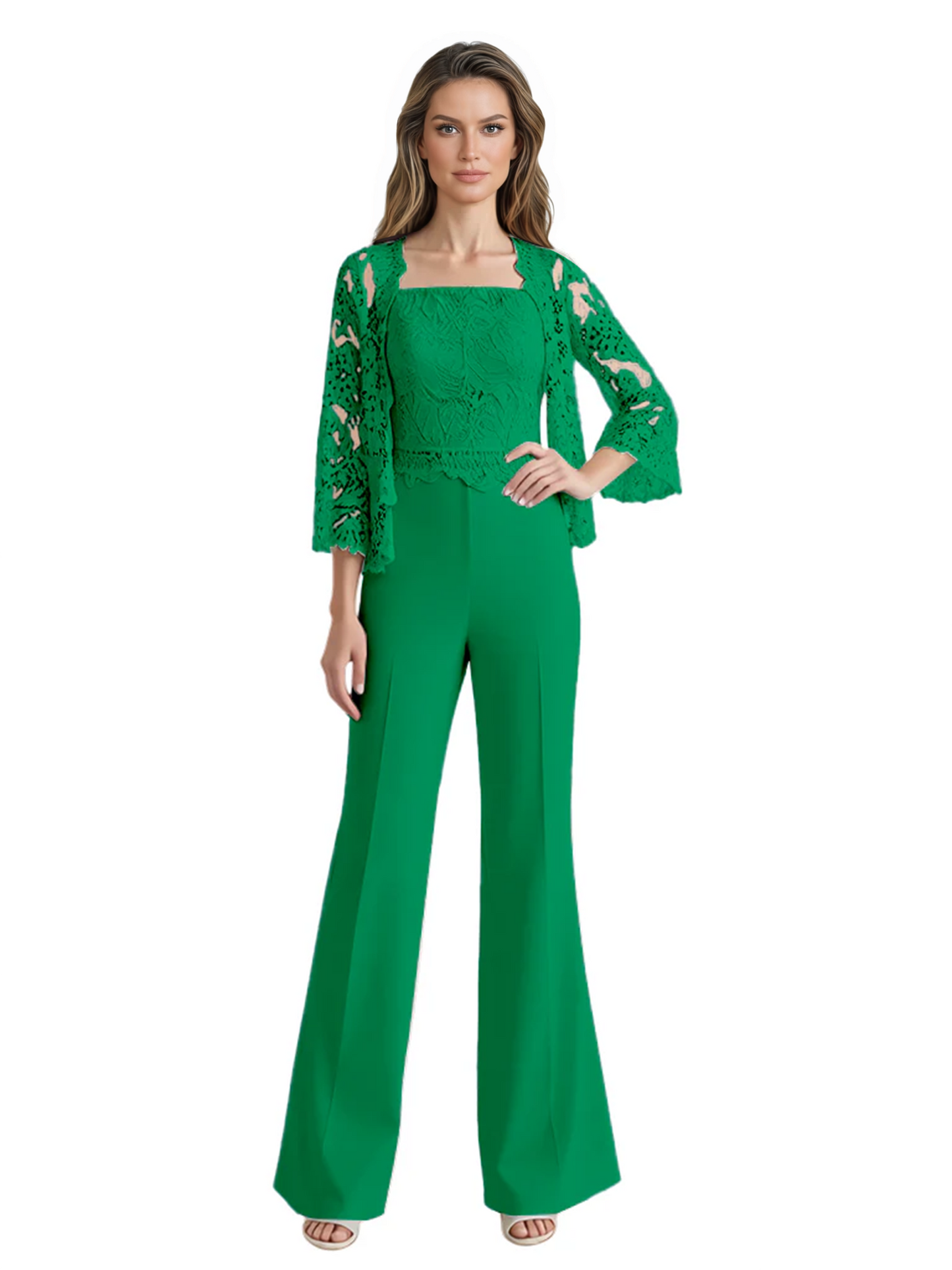 Mother of the Bride Jumpsuit with Lace Jacket 3/4 Sleeve Formal Pant Suit