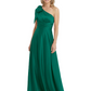 One-Shoulder Mother of the Bride Dress Satin Gown with Bow Ruched Empire Waist