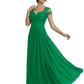 Long A-line Chiffon Short Sleeves Mother of the Brides Dresses Lace Wedding