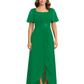 Formal High-Low Mother of the Bride Gown Sleeved Chiffon Maxi Dress Ruched Waist
