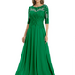 Illusion Neck Mother of the Bride Dress Half Sleeve Lace Applique Gowns Chiffon