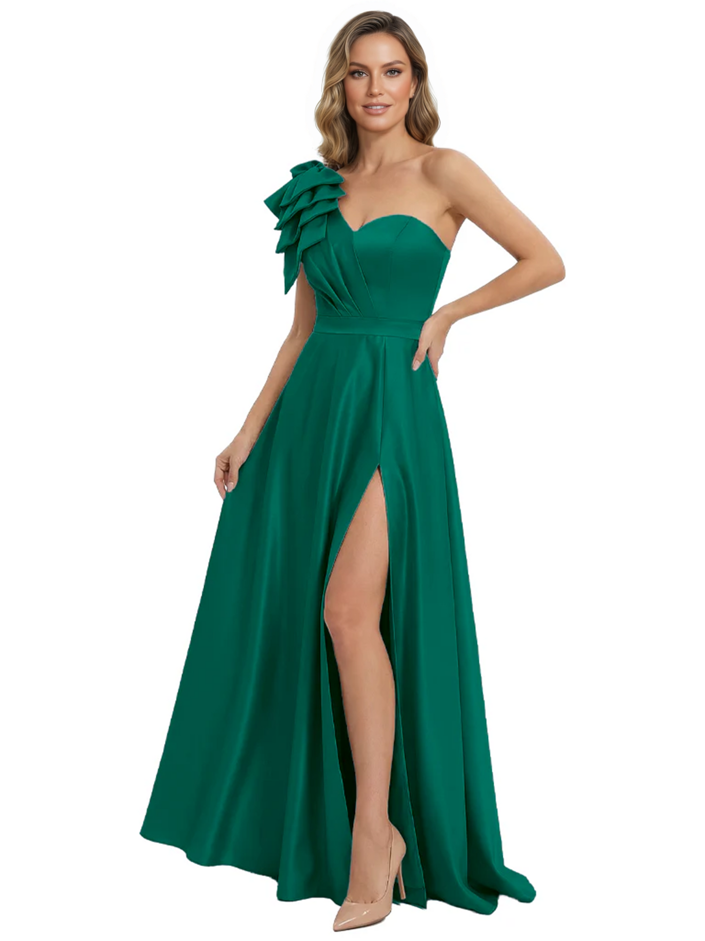 Elegant Mother of the Groom Dress A-Line Satin Formal Gown with High Slit Ruched Bodice