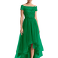 Formal High-Low Mother of the Bride Gown Short Sleeve Lace Maxi Dress with Tiered Skirt
