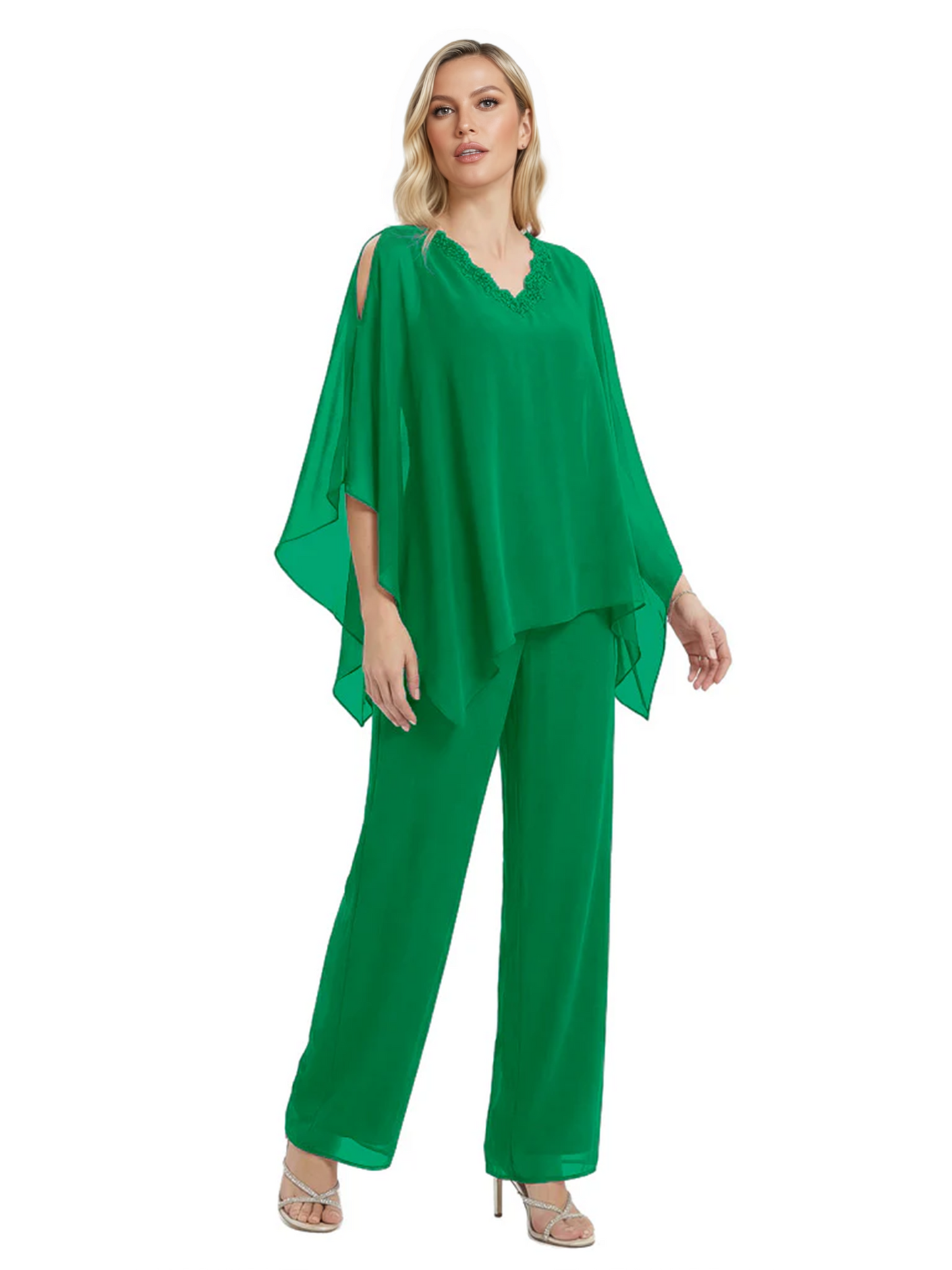 V-Neck Chiffon Mother of the Brides Dresses Plus Size Jacket Suits Wedding