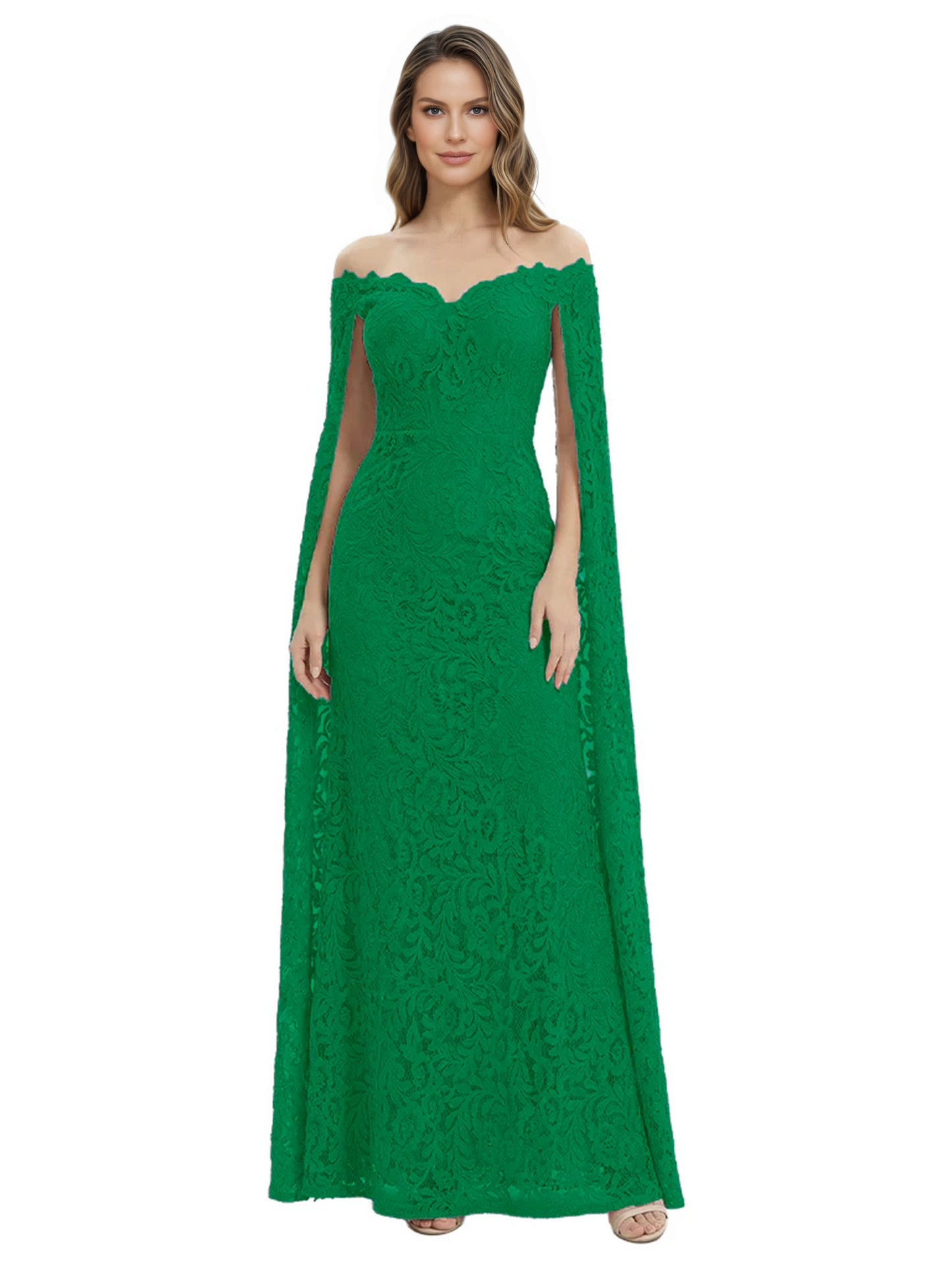 Elegant Mother of the Groom Gown Floral Lace Embroidered Formal Dress with Cape