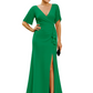 Elegant Evening Gown Trending V-Neck & Ruffle Detail Mother of Bride Outfits Slit