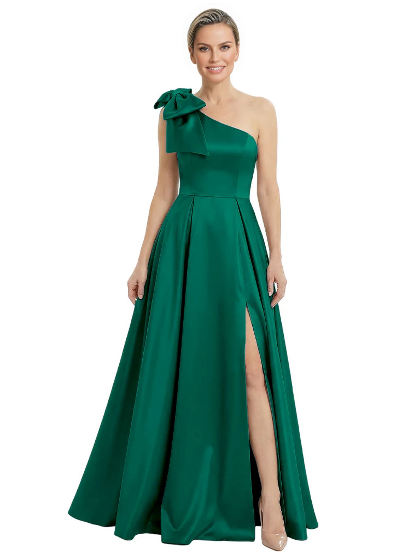 Luxury Bow Black Formal Dress One-Shoulder A-Line Gowns with Sexy Side Slit 2026