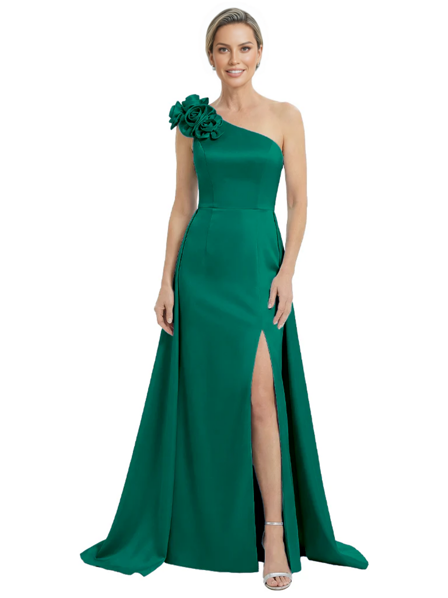 One Shoulder Mother of the Bride Dress with 3D Floral Detail Formal Dress A-Line Gowns with Slit