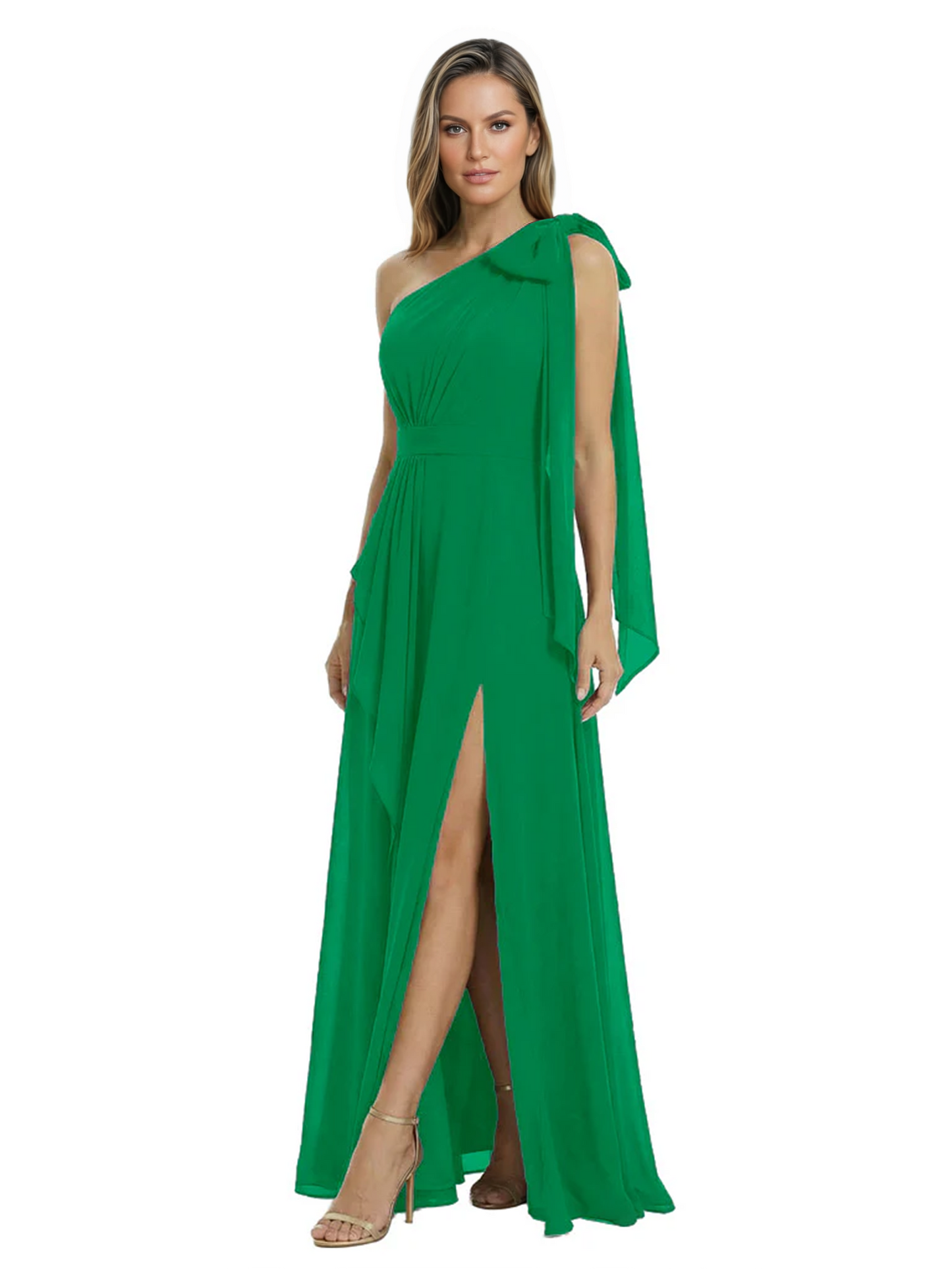 One-Shoulder Mother of the Bride Dress Chiffon Gown with Long Sash Detail