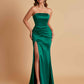 Elegant Soft Satin Strapless Split Side Mermaid Bridesmaid Dresses