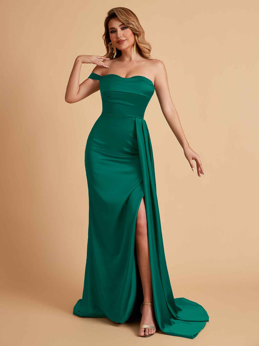 Sexy One-Shoulder Sweetheart With Train With High Split Floor-Length Bridesmaid Dresses