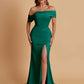 Elegant Soft Satin Mermaid Off Shoulder Asymmetrical Side Slit Floor-Length Bridesmaid Dresses