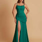 Sexy Soft Satin Mermaid Spaghetti Straps Side Slit Floor-Length Bridesmaid Dresses
