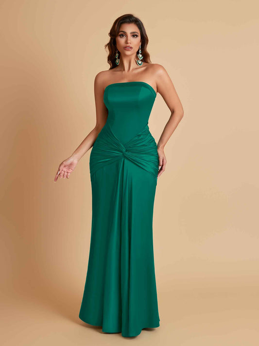 Sexy Soft Satin Mermaid Strapless Floor-Length Mermaid Bridesmaid Dresses