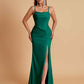 Gorgeous Spaghetti Straps Soft Satin Side Slit Floor-Length Mermaid Bridesmaid Dresses