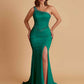 Sexy Soft Satin Mermaid One Shoulder Side Slit Beading Floor-Length Bridesmaid Dresses Online