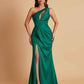 Sexy One Shoulder Soft Satin Side Slit Floor-Length Mermaid Bridesmaid Dresses