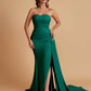 Simple Soft Satin Mermaid Strapless Floor-Length Mermaid Bridesmaid Dresses