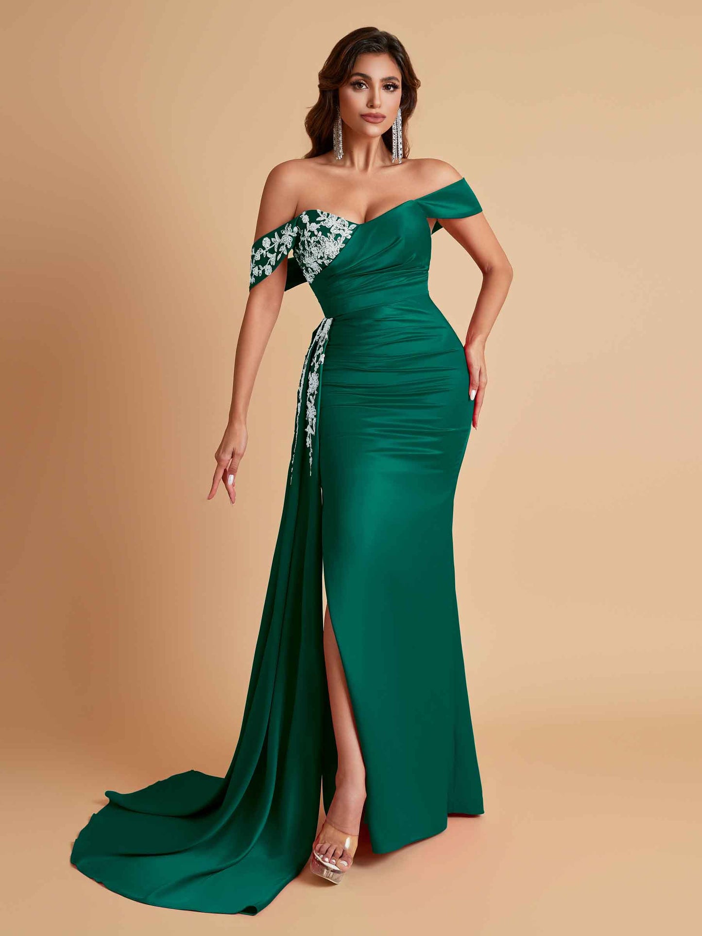 Elegant Soft Satin Mermaid Off Shoulder Floor-Length Mermaid Bridesmaid Dresses