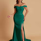 Elegant Soft Satin Mermaid Off Shoulder Side Slit Floor-Length Mermaid Bridesmaid Dresses
