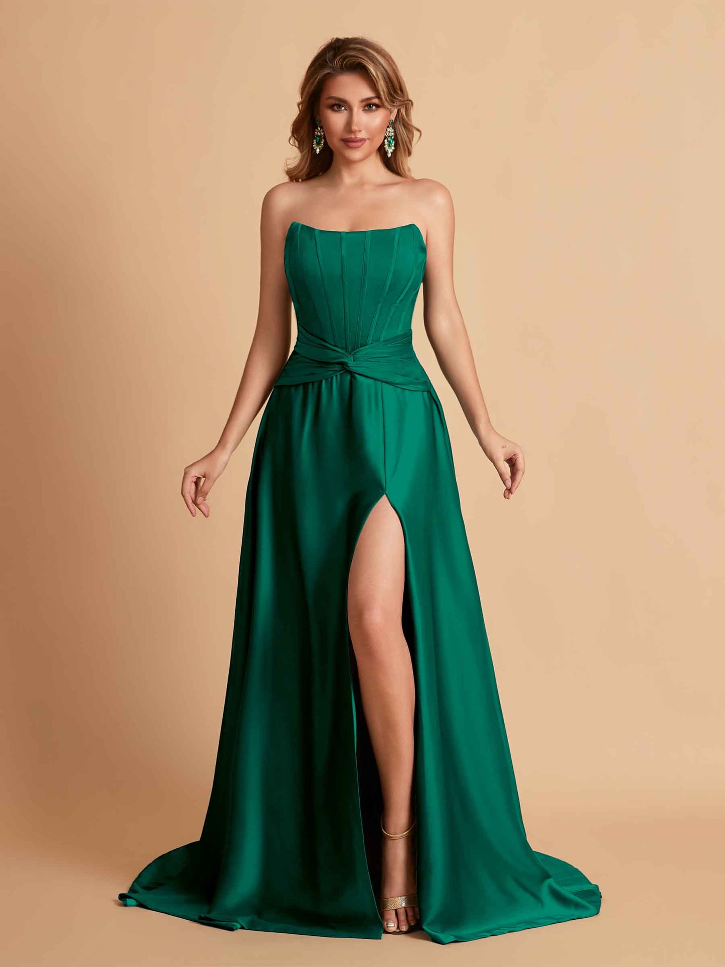 Elegant Satin Sweetheart A-Line Side Slit Floor Length Bridesmaid Dresses