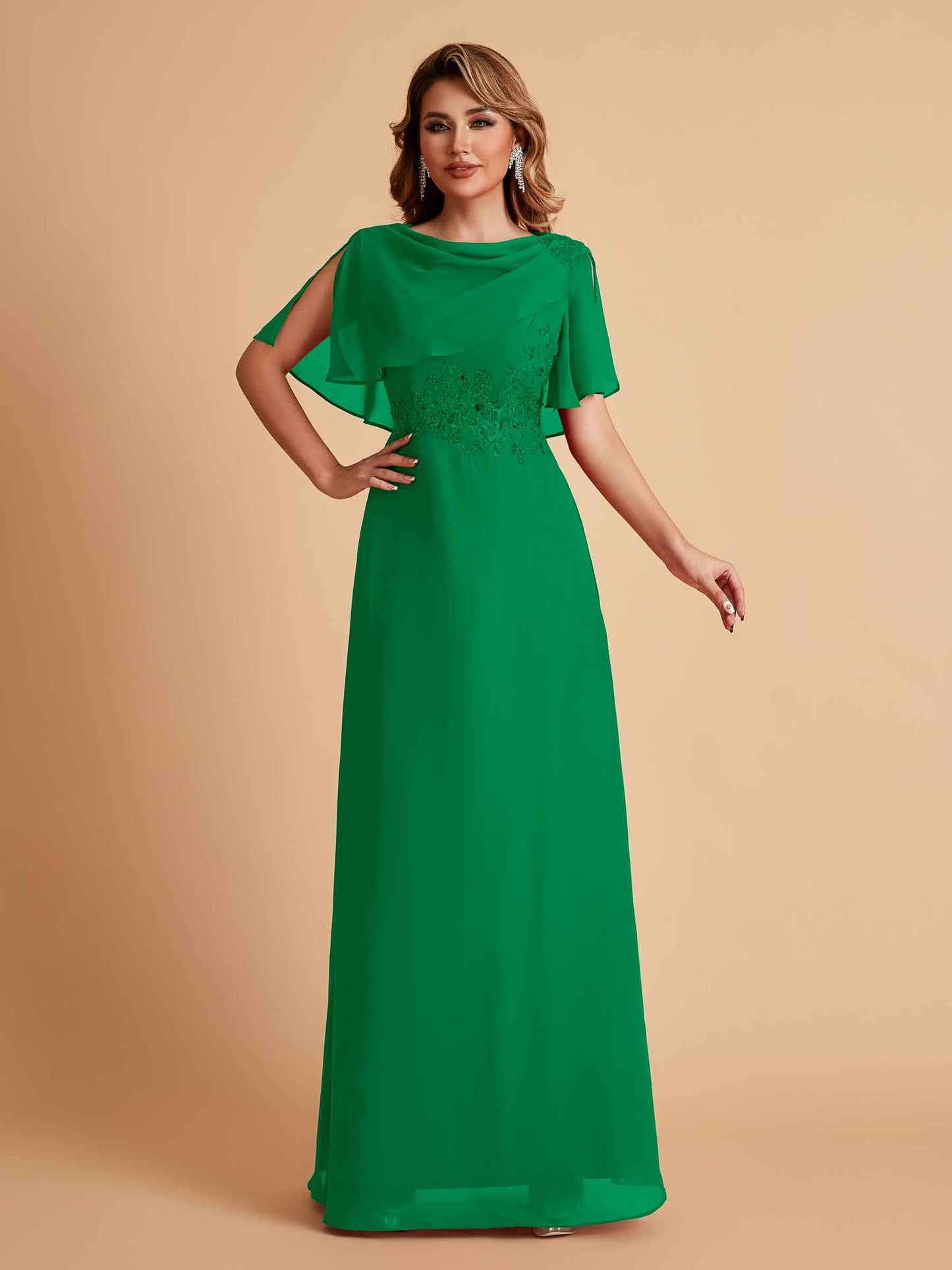Elegant A-Line Chiffon Half Sleeves Jewel Mother of the Brides Dresses Online