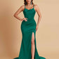 Sexy Spaghetti Straps V Neck Soft Satin Side Slit Floor-Length Mermaid Bridesmaid Dresses
