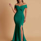 Elegant Soft Satin Mermaid Off Shoulder Side Slit Floor-Length Bridesmaid Dresses