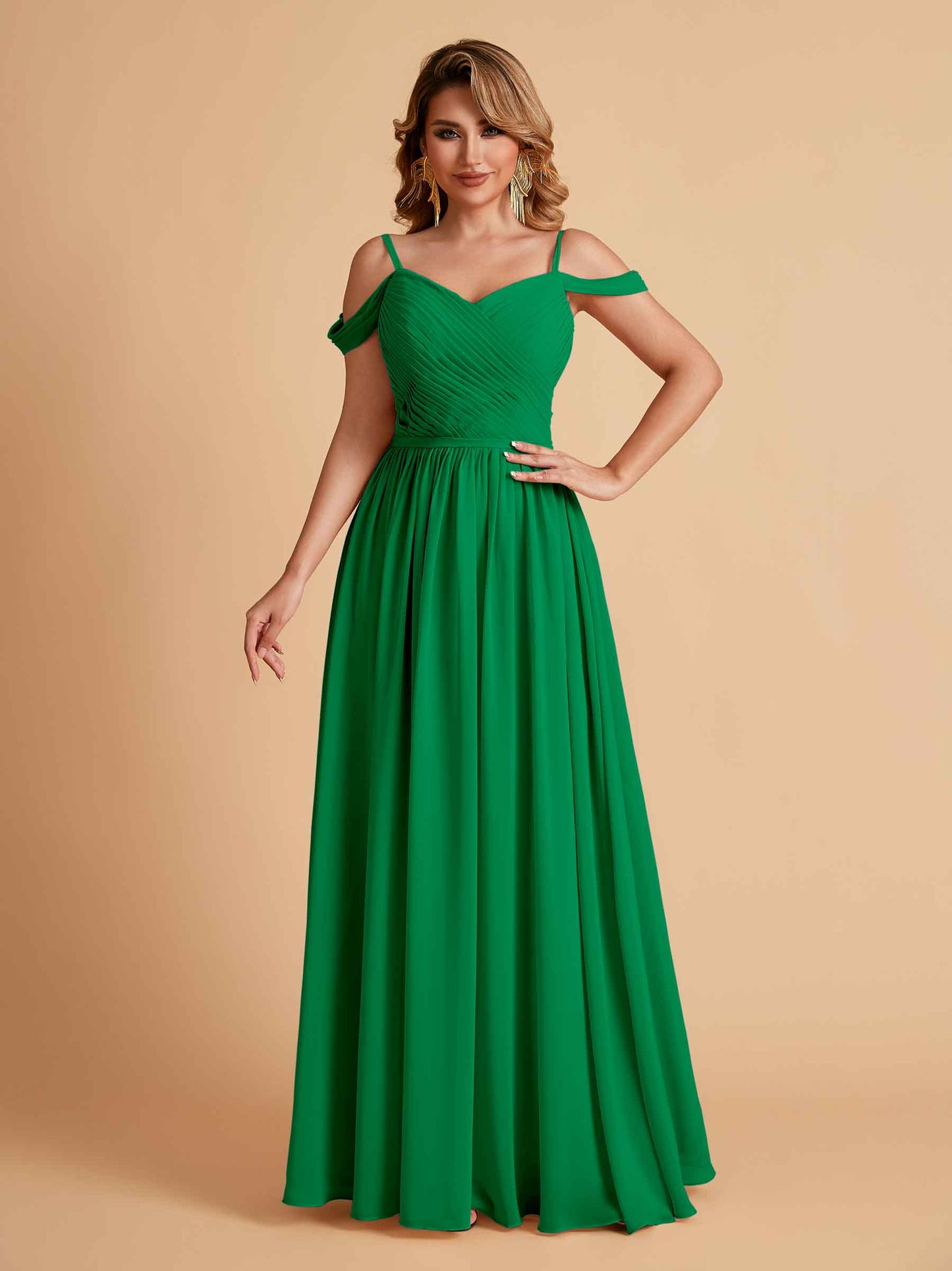 Elegant A-line Chiffon Off The Shoulder V-Neck Bridesmaid Dresses Online