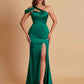 Elegant Soft Satin Sweetheart One Shoulder Side-Slit Mermaid Bridesmaid Dresses