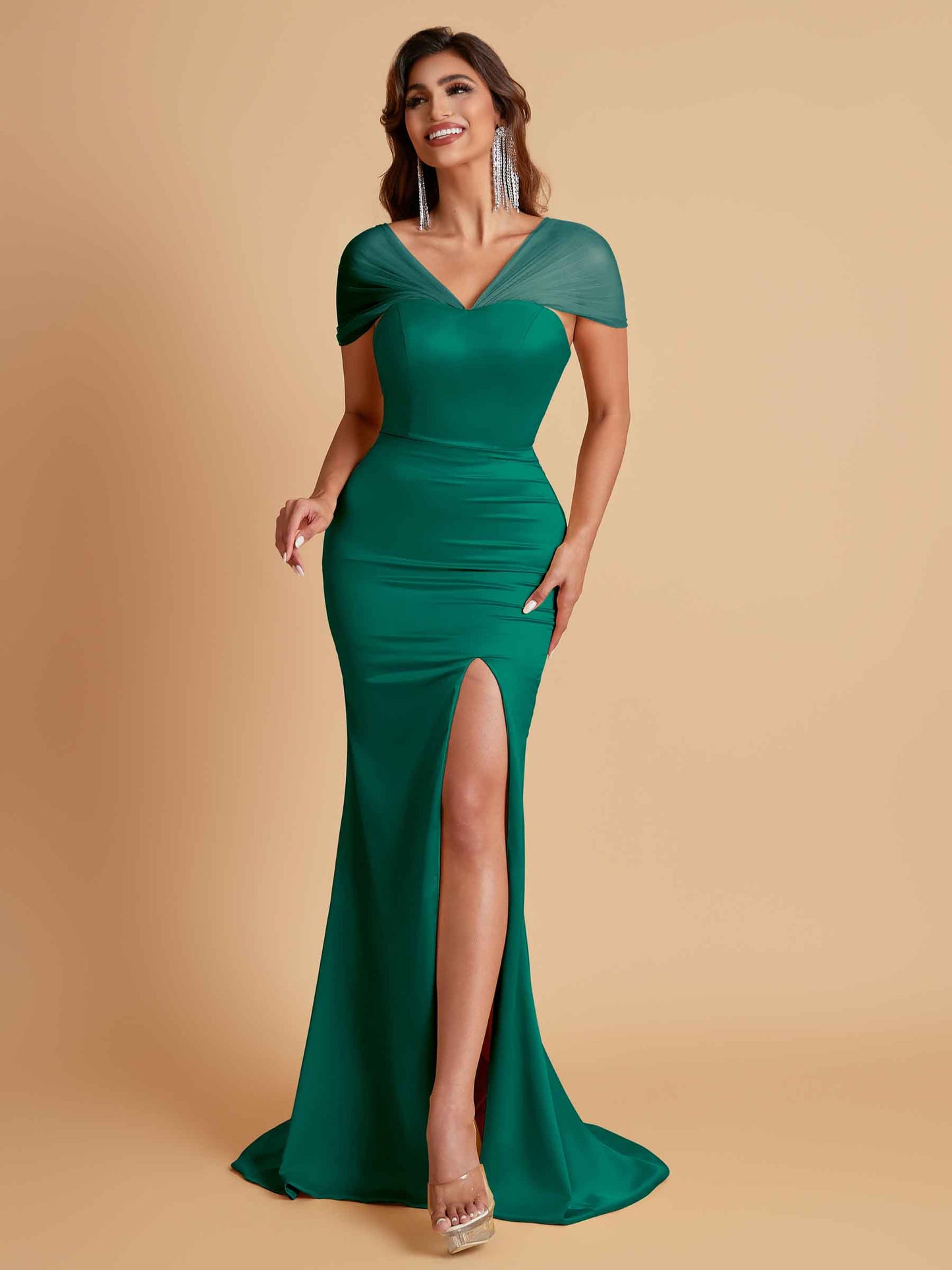 Sexy Soft Satin Mermaid V-neck Floor-Length Mermaid Bridesmaid Dresses