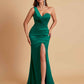 Gorgeous One Shoulder Soft Satin Side Slit Floor-Length Mermaid Bridesmaid Dresses