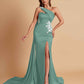 Elegant Soft Satin Sweetheart One Shoulder Side-Slit Mermaid Bridesmaid Dresses