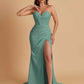Elegant Soft Satin Mermaid V-neck Side Slit Floor-Length Bridesmaid Dresses Online
