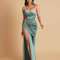 Sexy Soft Satin Mermaid One Shoulder Side Slit Floor-Length Mermaid Bridesmaid Dresses