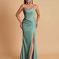 Gorgeous Spaghetti Straps Soft Satin Side Slit Floor-Length Mermaid Bridesmaid Dresses