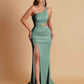 Gorgeous One Shoulder Soft Satin Side Slit Floor-Length Mermaid Bridesmaid Dresses