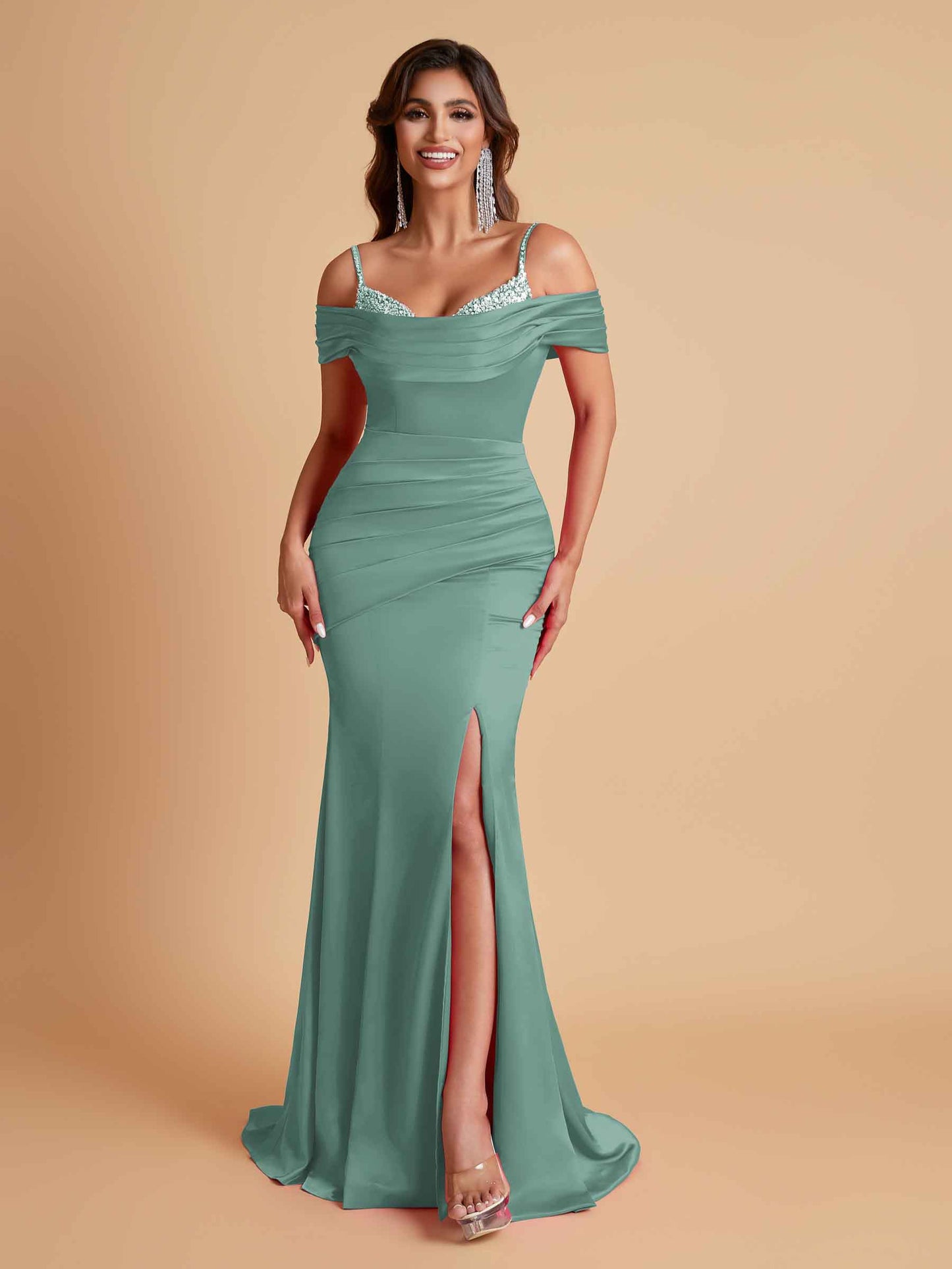 Elegant Soft Satin Mermaid Spaghetti Straps Floor-Length Mermaid Bridesmaid Dresses